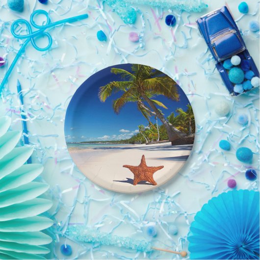 Starfish Tropical Sandy Beach Palm Tree Island Papieren Bordje (Feest)