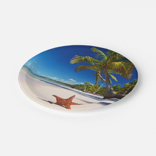 Starfish Tropical Sandy Beach Palm Tree Island Papieren Bordje (Gekanteld)