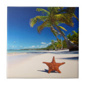 Starfish Tropical Sandy Beach Palm Tree Island Tegeltje (Voorkant)