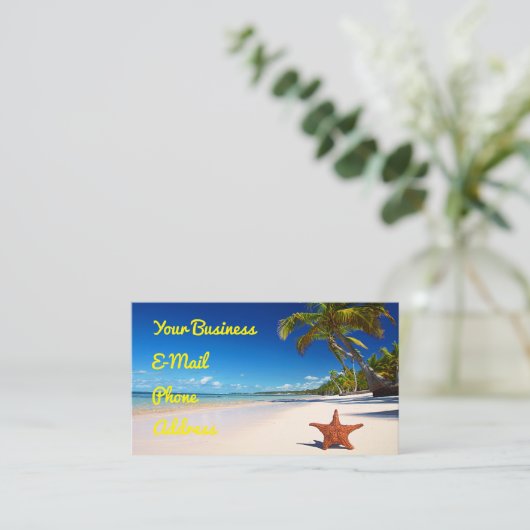 Starfish Tropical Sandy Beach Palm Tree Island Visitekaartje (Staand voorkant)