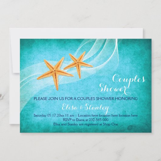 Starfish turkooise strand bruiloft douches kaart (Voorkant)