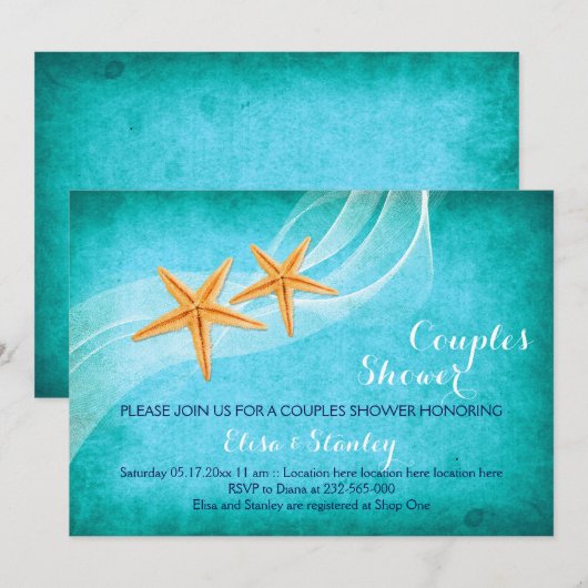 Starfish turkooise strand bruiloft douches kaart (Voorkant / Achterkant)
