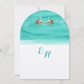 Starfish Turquoise Aqua Destination Beach Wedding Kaart (Achterkant)