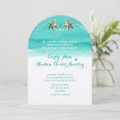 Starfish Turquoise Aqua Destination Beach Wedding Kaart (Staand voorkant)