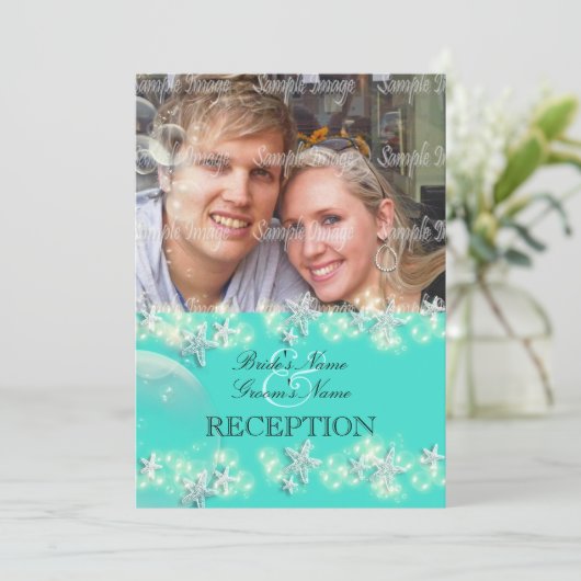 Starfish turquoise blue bruiloft kaart (Staand voorkant)
