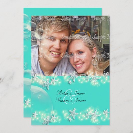 Starfish turquoise blue bruiloft kaart (Voorkant / Achterkant)