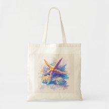 Starfish Waterverf Beach Canvas tas