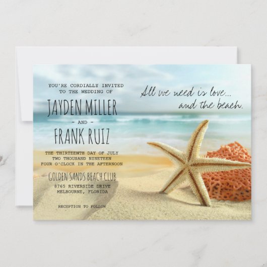 Starfish We hebben alleen liefde en het strand huw Kaart (Voorkant)