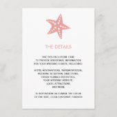 Starfish Wedding Invitation Enclosure Kaart, roze Informatiekaartje (Voorkant)