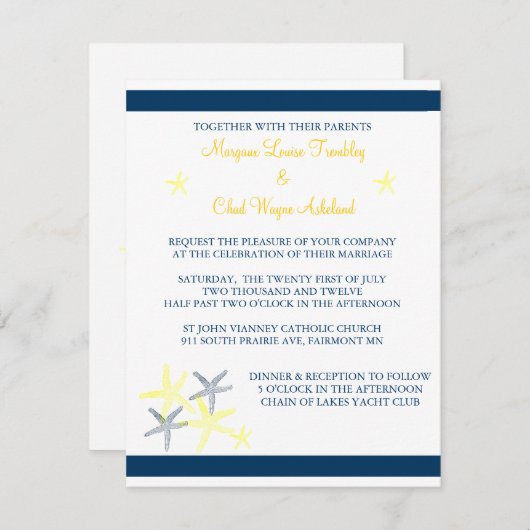 Starfish Wedding Invite Kaart (Voorkant / Achterkant)