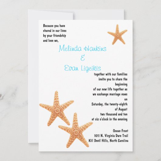 Starfish Wedding Invite Kaart (Voorkant)