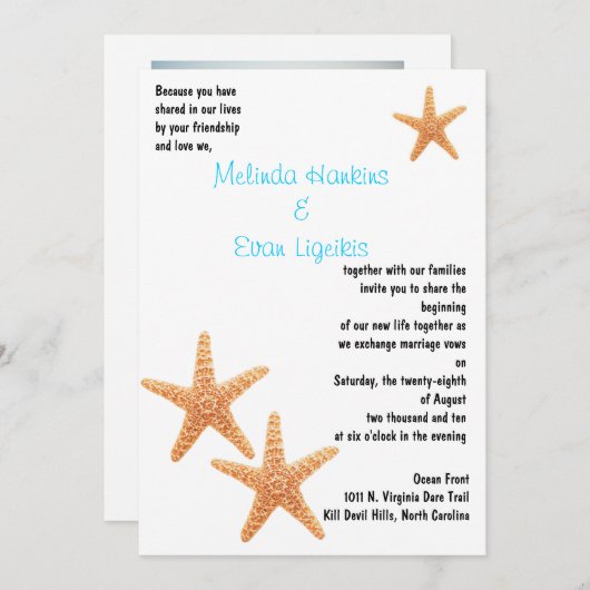 Starfish Wedding Invite Kaart (Voorkant / Achterkant)