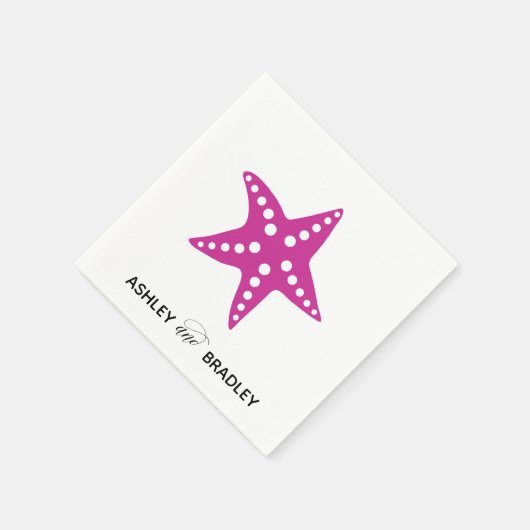 Starfish Wedding Napkins, Beach, Fuchsia Pink Servet (Hoek)
