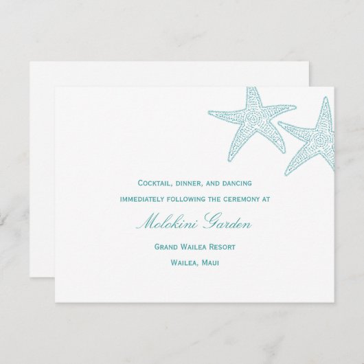 Starfish Wedding Reception Card - Turquoise Informatiekaartje (Voorkant / Achterkant)