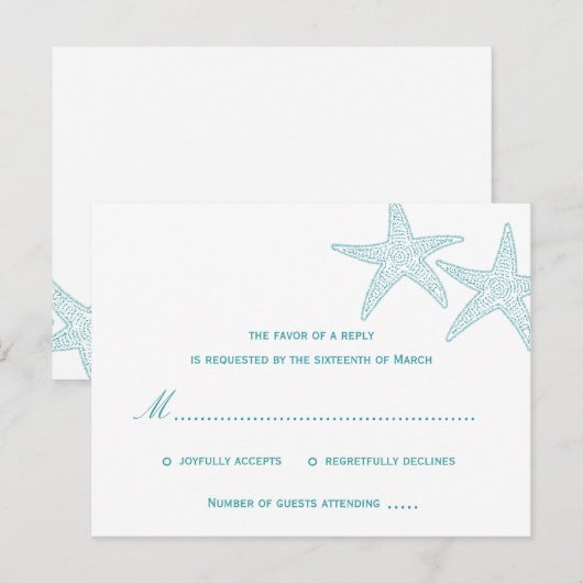 Starfish Wedding RSVP Briefkaart - Turquoise (Voorkant / Achterkant)