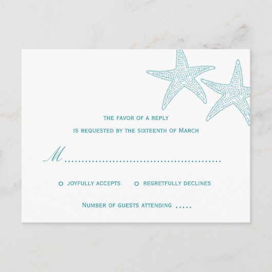 Starfish Wedding RSVP Briefkaart - Turquoise (Voorkant)