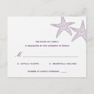 Starfish Wedding RSVP-kaart - Paars RSVP Kaartje