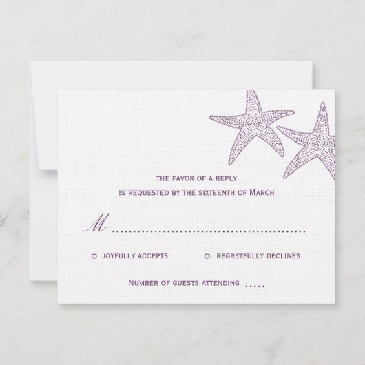 Starfish Wedding RSVP-kaart - Paars RSVP Kaartje (Voorkant)