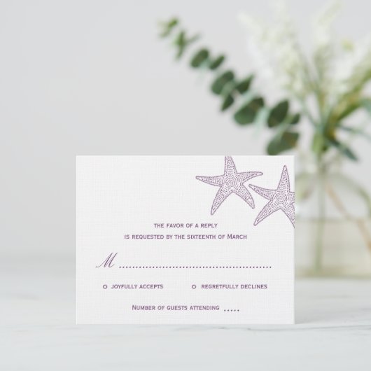 Starfish Wedding RSVP-kaart - Paars RSVP Kaartje (Staand voorkant)