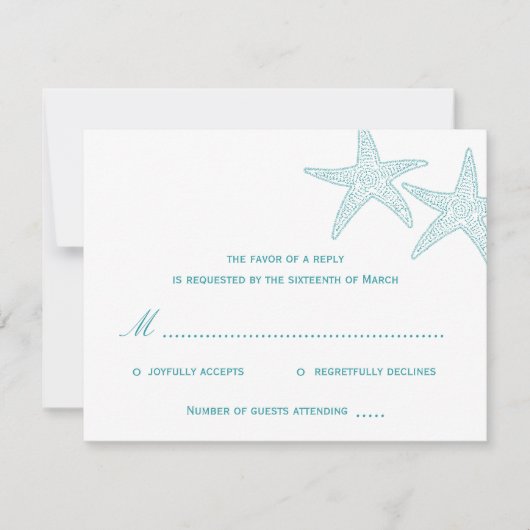Starfish Wedding RSVP-kaart - Turquoise RSVP Kaartje (Voorkant)