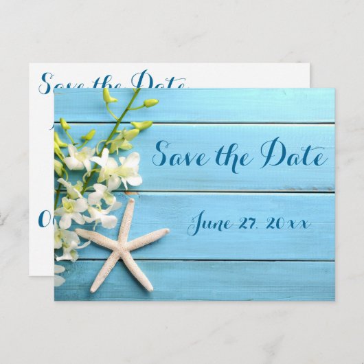 Starfish Wedding Save the Date Briefkaarten Orchid (Voorkant / Achterkant)