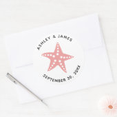 Starfish Wedding Stickers, Beach Theme Label, roze Ronde Sticker (Envelop)