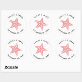 Starfish Wedding Stickers, Beach Theme Label, roze Ronde Sticker (Vel)