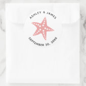 Starfish Wedding Stickers, Beach Theme Label, roze Ronde Sticker (Tas)