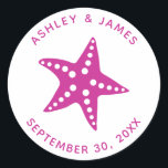 Starfish Wedding Stickers, Beach Theme Label, roze Ronde Sticker<br><div class="desc">Deze simpele stervisstickers zijn perfect voor elke strandgebeurtenis of verpakking. U kunt de achtergrondkleur wijzigen.</div>
