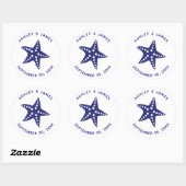 Starfish Wedding Stickers, Navy Blue Beach Theme Ronde Sticker (Vel)