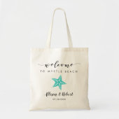 Starfish Wedding Welcome Bag, Turquoise Blue Tote Bag (Voorkant)