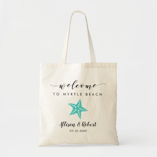 Starfish Wedding Welcome Bag, Turquoise Blue Tote Bag (Voorkant)