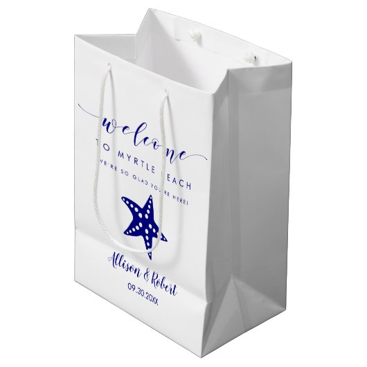 Starfish welkomstzak, bestemming bruiloft gasten medium cadeauzakje (Voorkant Gekanteld)