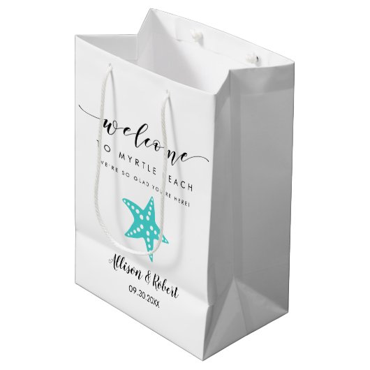Starfish welkomstzak, bestemming bruiloft gasten medium cadeauzakje (Voorkant Gekanteld)