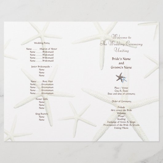 Starfish White Beach Wedding Folded Fan Programme (Voorkant)