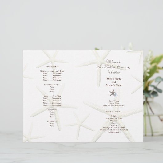 Starfish White Beach Wedding Folded Fan Programme (Staand voorkant)