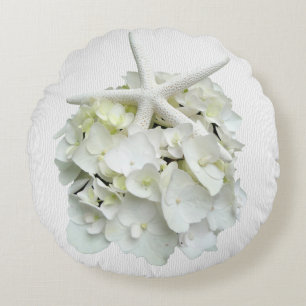 Starfish White Floral Hydrangea Flower Accent Rond Kussen