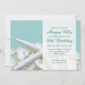 Starfish White Hydrangeas Birthday Party Invites Kaart (Voorkant)