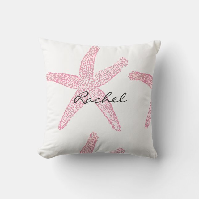 Starfish White Pastel Roze witte naam Gift Favor Buitenkussen (Voorkant)