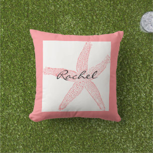 Starfish White roze Name Sjabloon Beach Girly Buitenkussen