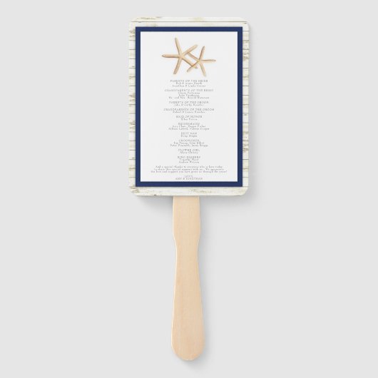 Starfish Whitewash Wood Beach Trouwprogramma Fan Handwaaier (Achterkant)