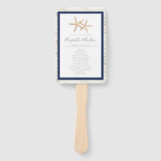 Starfish Whitewash Wood Beach Trouwprogramma Fan Handwaaier (Voorkant)