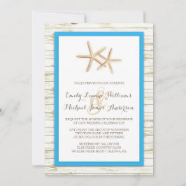 Starfish Whitewash Wood Beach Wedding Invitation Kaart