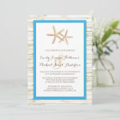 Starfish Whitewash Wood Beach Wedding Invitation Kaart (Staand voorkant)