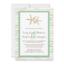 Starfish Whitewash Wood Beach Wedding Invitation