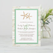 Starfish Whitewash Wood Beach Wedding Invitation Kaart (Staand voorkant)