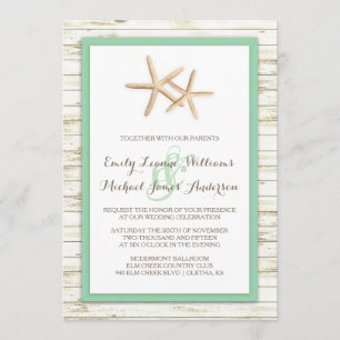Starfish Whitewash Wood Beach Wedding Invitation Kaart