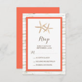 Starfish Whitewash Wood Beach Wedding RSVP (Voorkant / Achterkant)