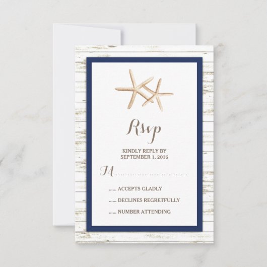 Starfish Whitewash Wood Beach Wedding RSVP (Voorkant)