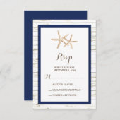 Starfish Whitewash Wood Beach Wedding RSVP (Voorkant / Achterkant)